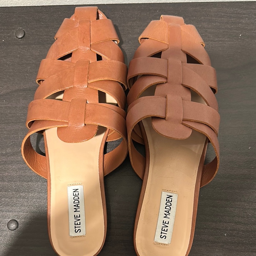 Steve Madden Tan Mules with Woven Leather Design